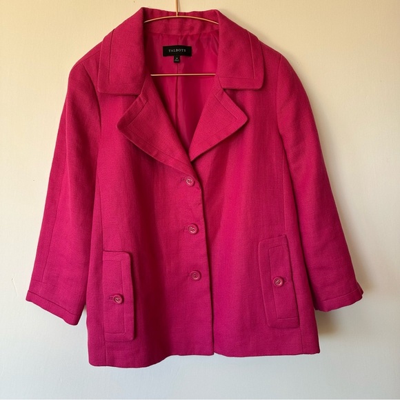Talbots Jackets & Blazers - Talbots Linen Jacket Women's Size 14 Pink Jackie Fit 3-Button Lined Pockets